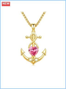 14K Gold Plated Anchor Heart Birthstone Pendant Necklace Anniversary Gift